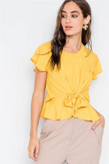 Yellow Chiffon Blouse with Tie-Front & Butterfly Sleeves