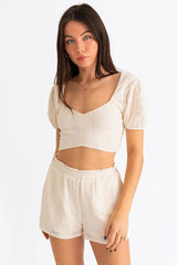 White Lace Puff Sleeve Crop Top