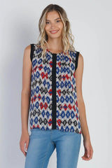 Red Multi-Color Geometric Print Sleeveless Loose Fit Top