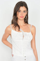Off-White Bustier Cami Top with Hook & Eye Front and Sheer StrapsOff-White Bustier Cami Top with Hook & Eye Front and Sheer Straps