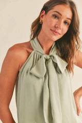 Luxe Satin Tie Neck Halter Top with Bow Detail