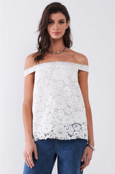 White Floral Crochet Off-Shoulder Lace Trim Sleeveless Top – Elegant Summer Blouse