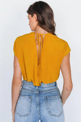 Mustard Wrap V-Neck Bodysuit with Open Back
