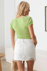 Short Sleeve Knit Crop Top with Cut-Out Net Sleeves