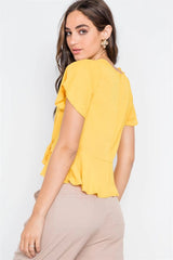 Yellow Chiffon Blouse with Tie-Front & Butterfly Sleeves