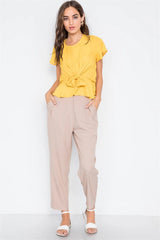 Yellow Chiffon Blouse with Tie-Front & Butterfly Sleeves