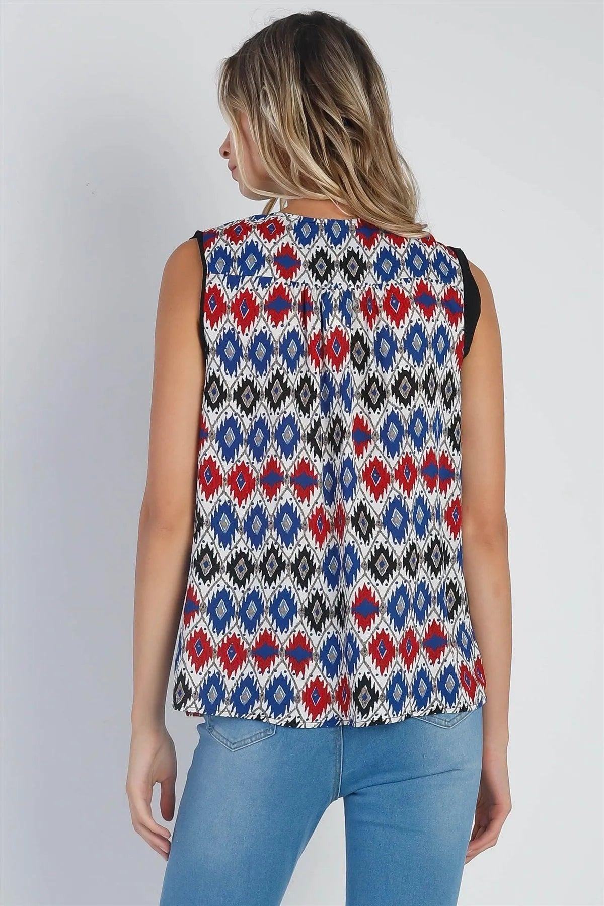 Red Multi-Color Geometric Print Sleeveless Loose Fit Top