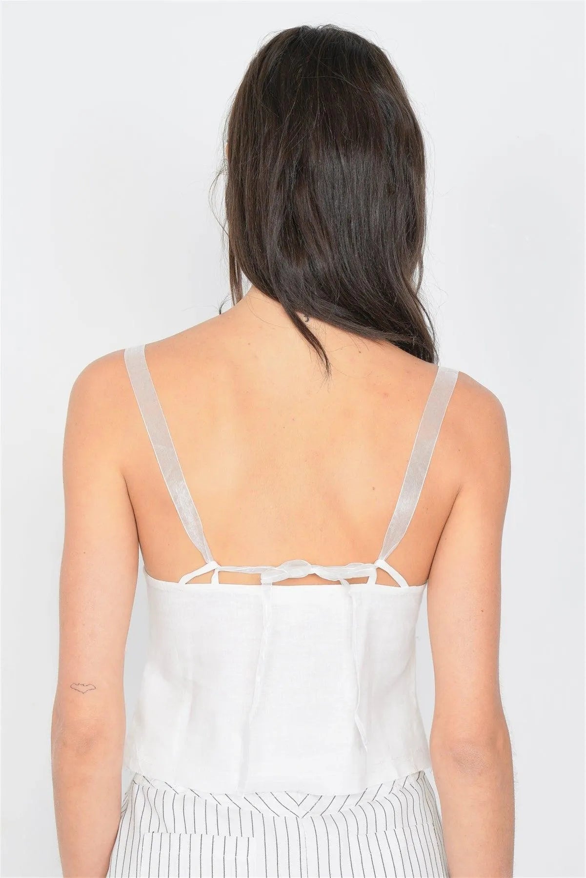 Off-White Bustier Cami Top with Hook & Eye Front and Sheer StrapsOff-White Bustier Cami Top with Hook & Eye Front and Sheer Straps