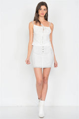 Off-White Bustier Cami Top with Hook & Eye Front and Sheer StrapsOff-White Bustier Cami Top with Hook & Eye Front and Sheer Straps