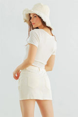 Off-White Round Neck Short Sleeve Crop Top