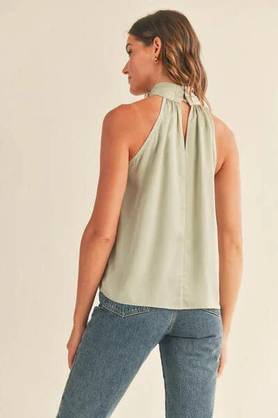 Luxe Satin Tie Neck Halter Top with Bow Detail