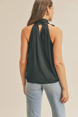 Luxe Satin Tie Neck Halter Top with Bow Detail